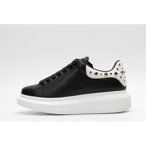 AMQ Black calf leather lace-up sneaker with siL*Ver-finished hammered stud